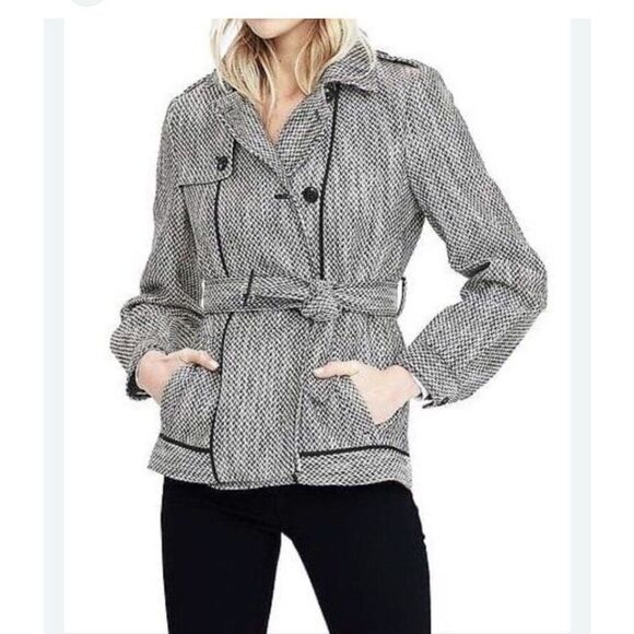 Banana Republic Women’s Black/White Short Trench Coat Belted - Picture 1 of 13